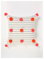 Plush Pompom Cushion - Pink  Orange - Set of 2