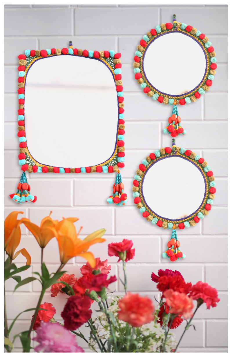 Embellished Red Mirror - Set of 3