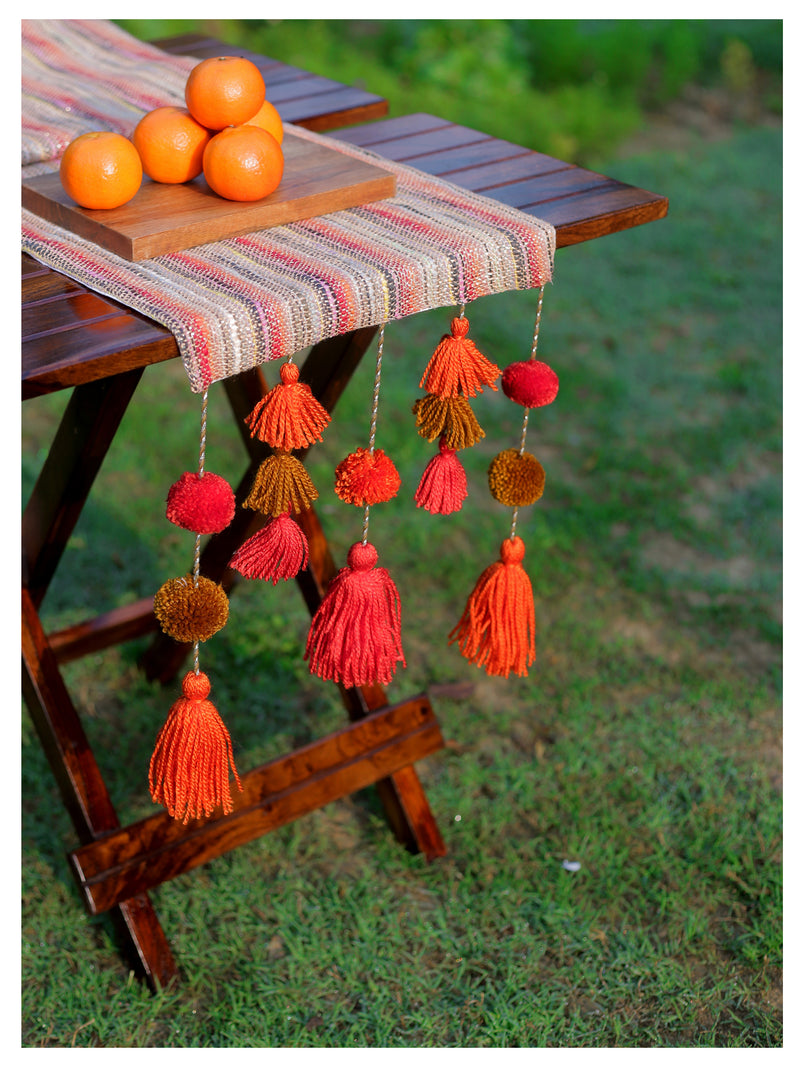 Tasseled table runner - Sunset Orange