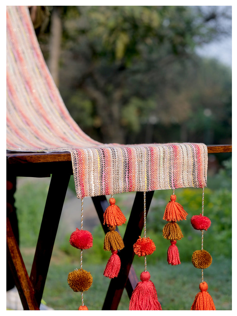 Tasseled table runner - Sunset Orange