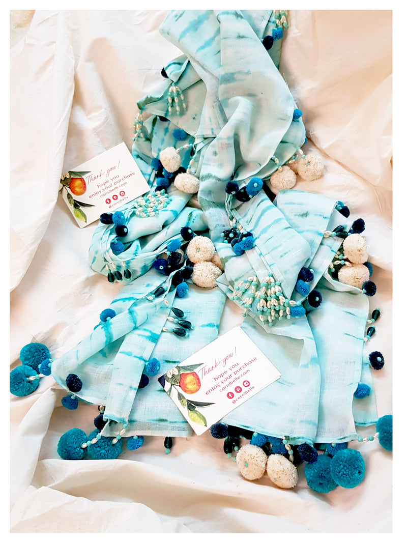 Embellished Teal Tie Dye Stole