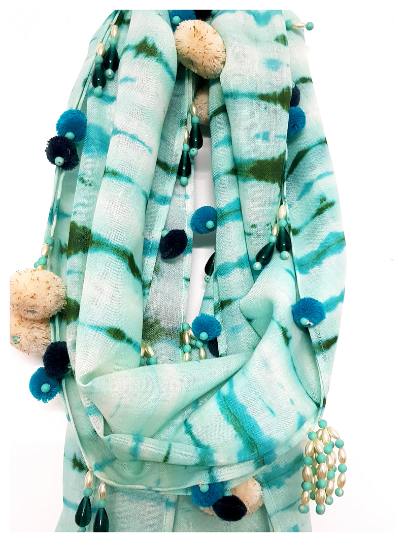 Embellished Teal Tie Dye Stole