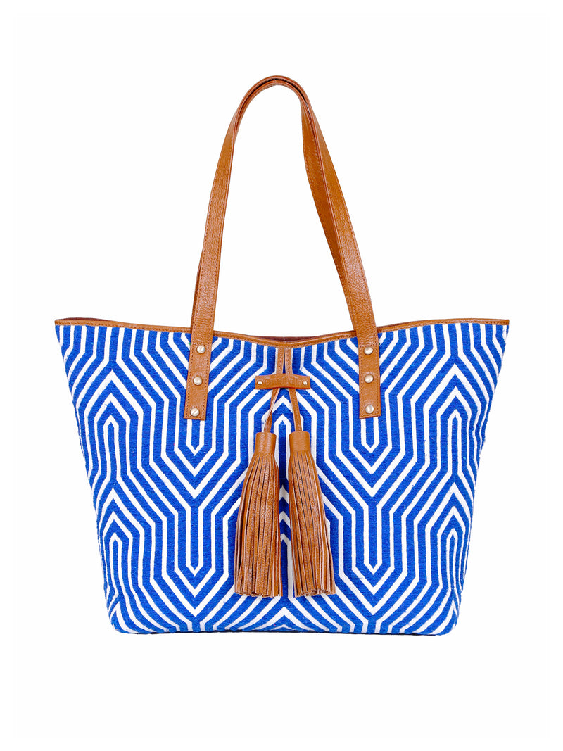 TARIFA Tassel Tote - Blue