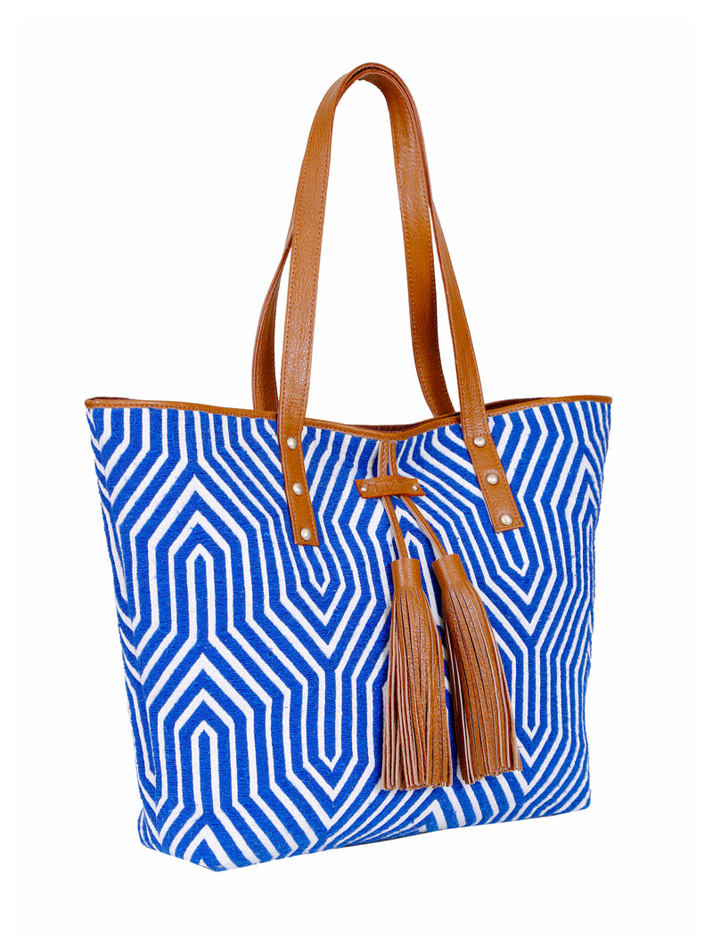 TARIFA Tassel Tote - Blue