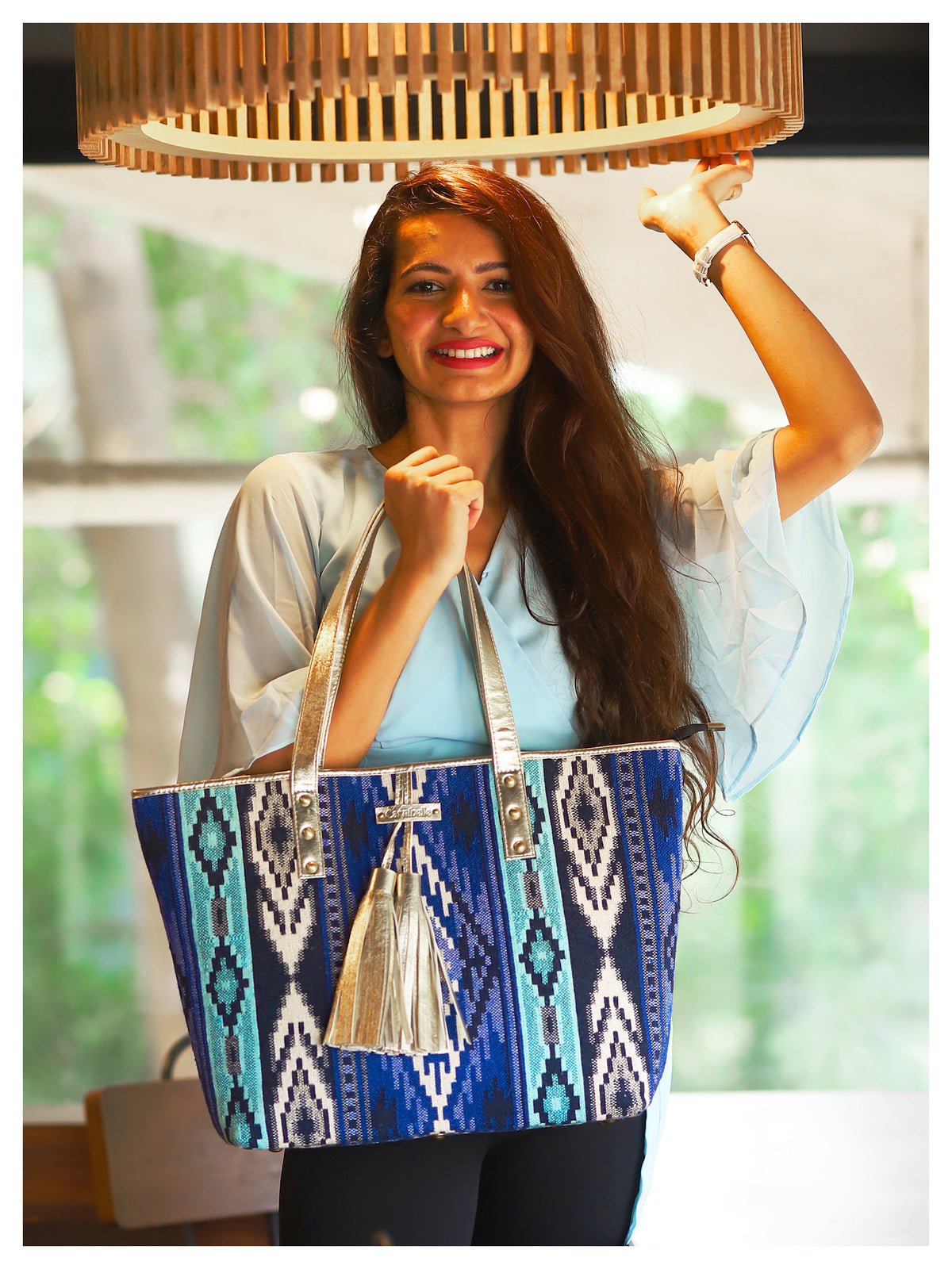 TARIFA Tassel Tote - Turquoise