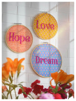 Embroidered Wall Art - Love, Hope, Dream