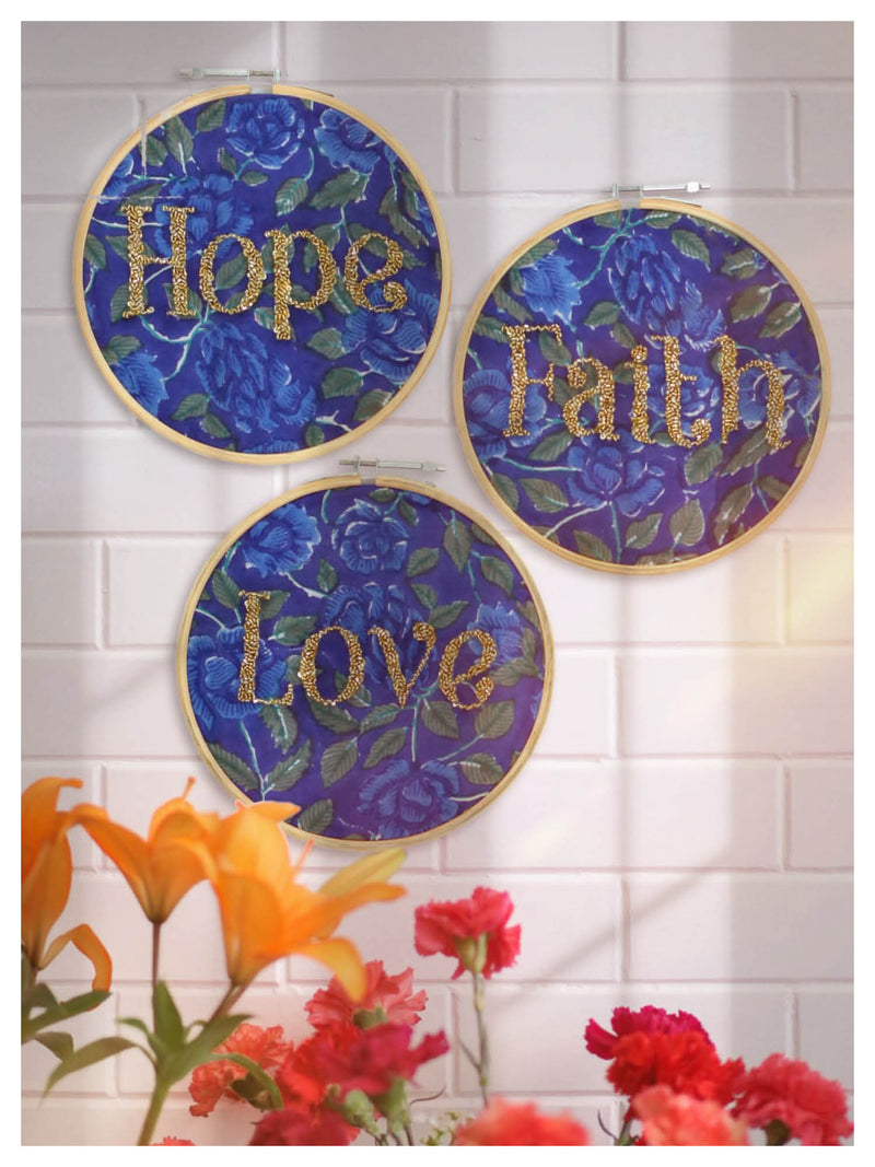 Embroidered Wall Art - Faith, Love, Hope