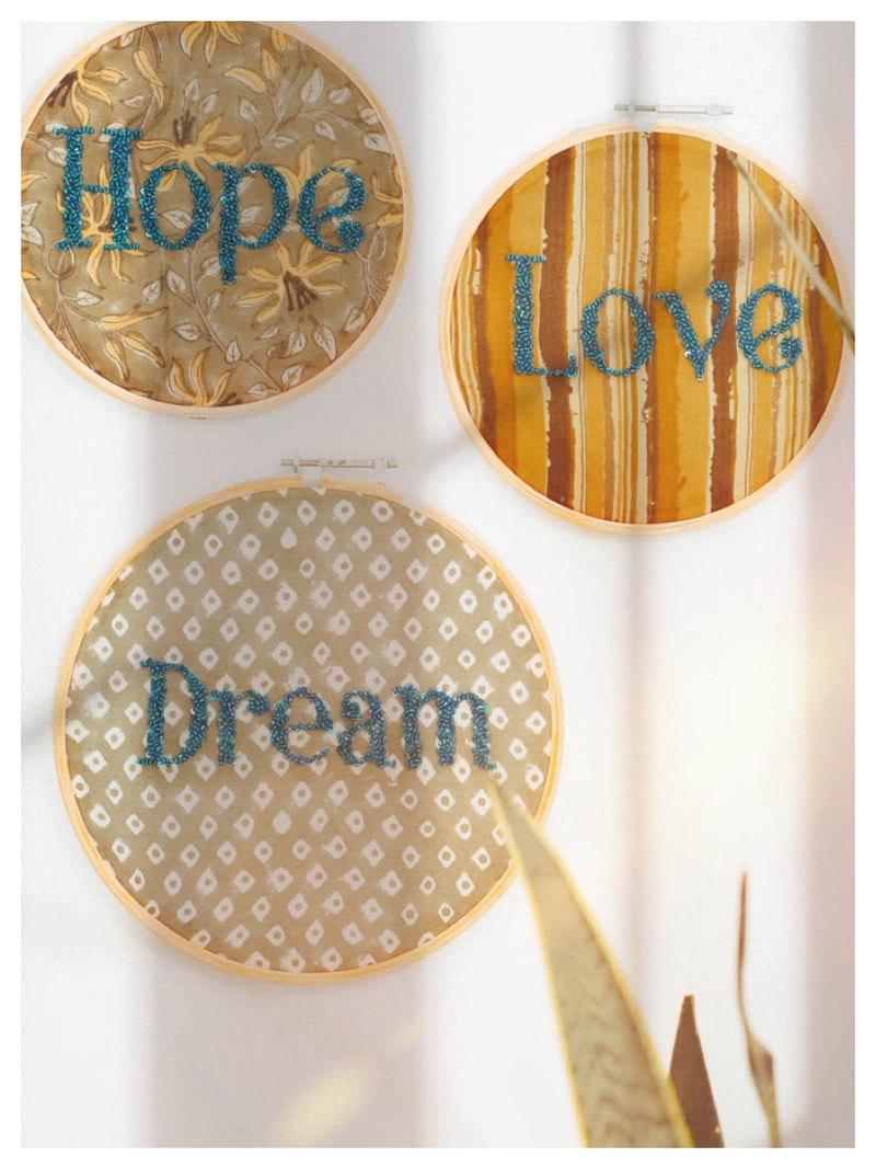 Embroidered Wall Art - Hope - Olive Grey