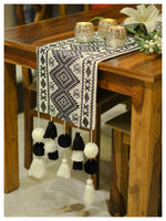 Tasseled table runner - White Aztec